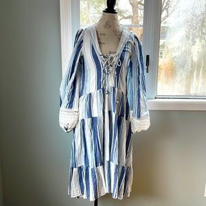 Hemant & Nandita boho Skandi girl cotton blouson sleeved midi dress EUC size S